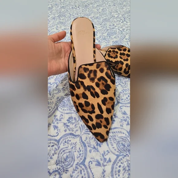 🪲 RARE J. Crew Leopard Print Mules 11 calf hair grandpa slippers​ - Picture 10 of 11